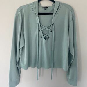 Express Teal Long Sleeve Crop Hoodie/ Size Medium